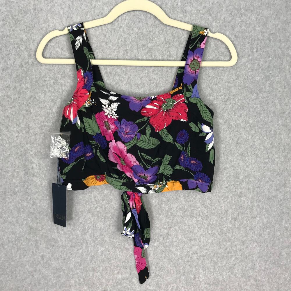 Rachel Roy Crop Top Women Small Black Floral Tank Tie Coastal Cowgirl Vacation
